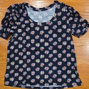 LOFT Ladies Dark Blue Floral Print Short Sleeve Tee